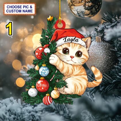 Custom Name Cute Cat Christmas Personalized Ornament – Christmas Tree Hanging Decor