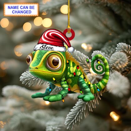 Custom Name Cute Gecko Christmas Chameleon Personalized Ornament
