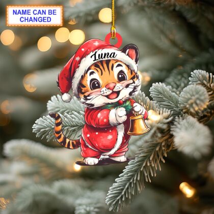 Custom Name Cute Tiger Baby With Red Christmas Costume Ornament