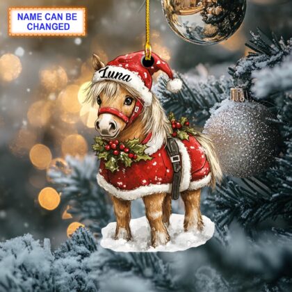 Custom Name Cute Horse Baby With Red Christmas Costume Ornament