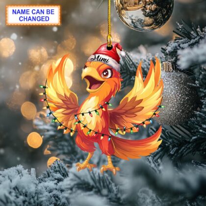 Custom Name Phoenix with Santa Hat Christmas Lights Ornament