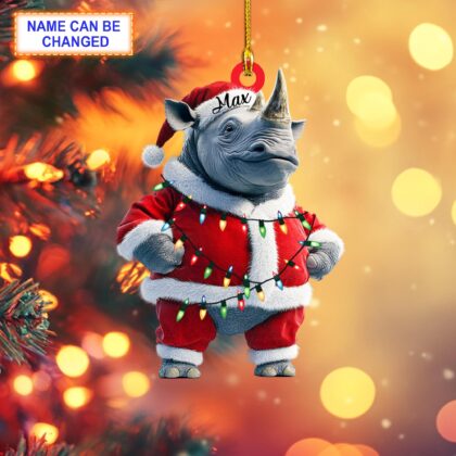 Custom Name Rhino With Red Christmas Costume Ornament – Christmas Tree Hanging Decor