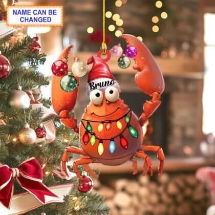 Custom Name Lobster Smiling Christmas Lights and Bulbs Ornament