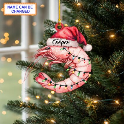 Custom Name Shrimp with Christmas Lights Personalized Ornament
