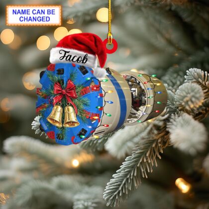 Custom Name Tunnel Drill Machine With Santa Hat and Christmas Lights Ornament