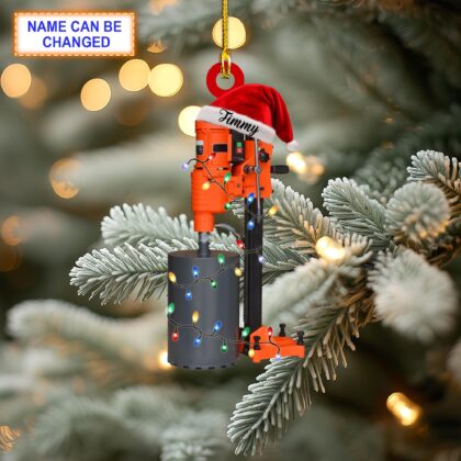 Custom Name Concrete Drill Machine With Santa Hat Christmas Lights Ornament