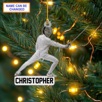 Custom Name Male Fencer Fencing Player Personalized Ornament