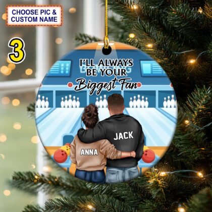 Custom Name – Number Bowling I'll Always Be Your Biggest Fan Christmas Ornament - Image 3