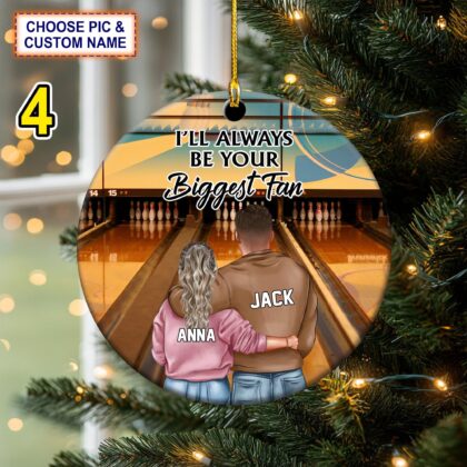 Custom Name – Number Bowling I'll Always Be Your Biggest Fan Christmas Ornament - Image 4