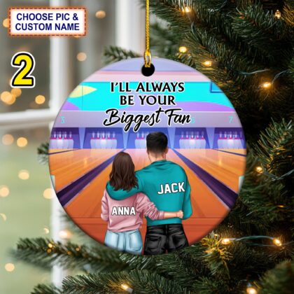Custom Name – Number Bowling I'll Always Be Your Biggest Fan Christmas Ornament - Image 2