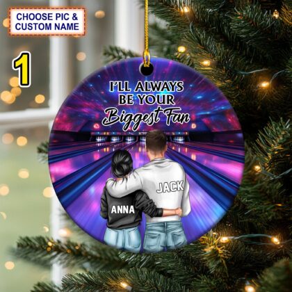 Custom Name – Number Bowling I'll Always Be Your Biggest Fan Christmas Ornament