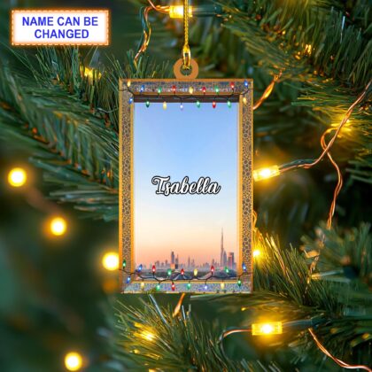 Custom Name Dubai Frame With Christmas Lights Personalized Ornament