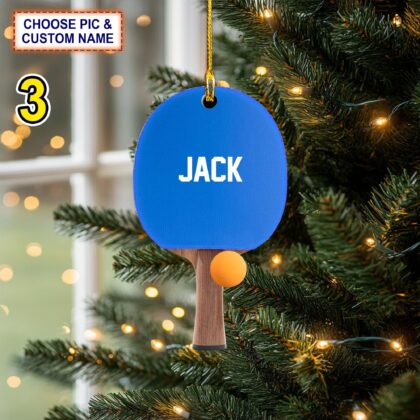 Custom Name Ping Pong Paddle and Ball Personalized Ornament - Image 3