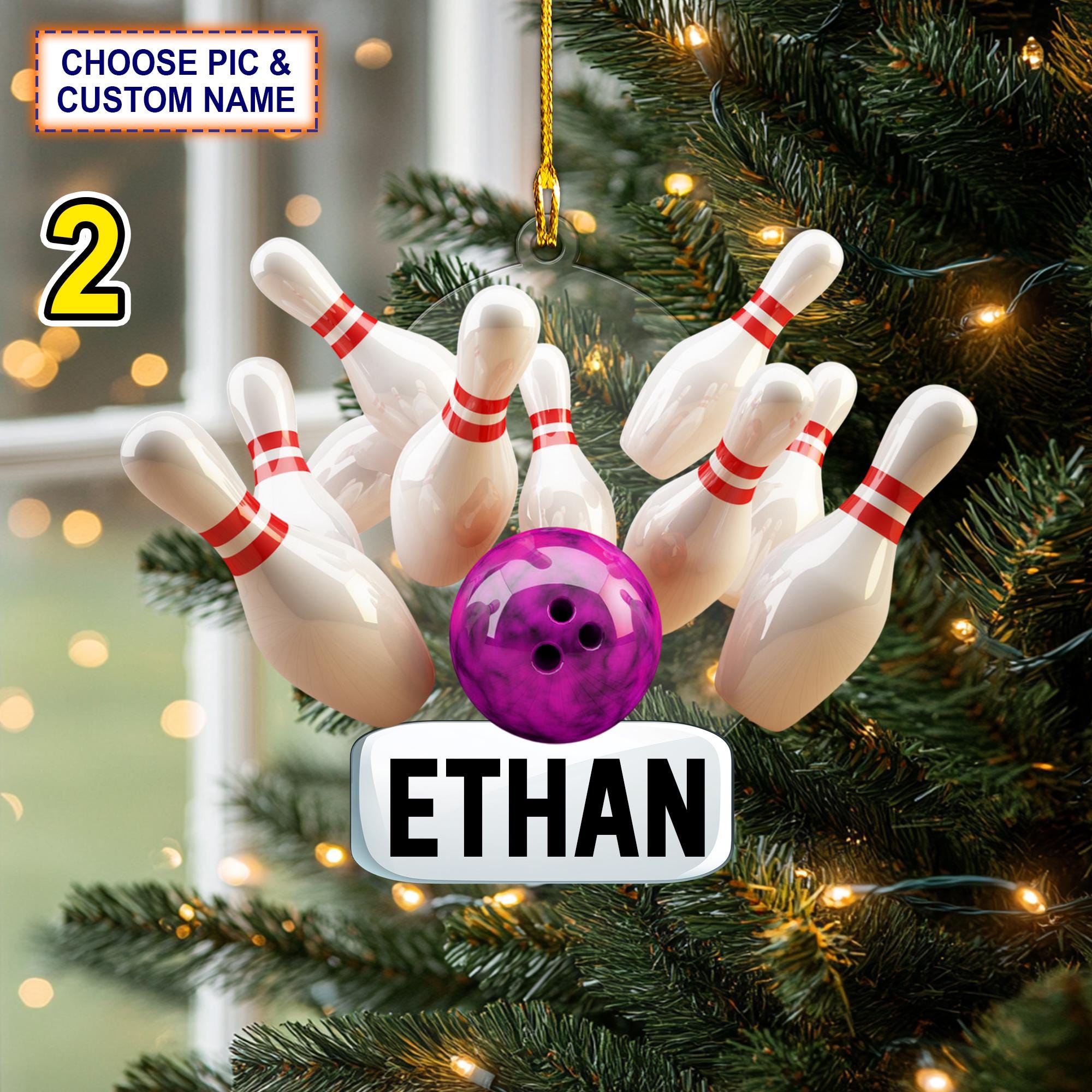 Custom Name Bowling Strike Personalized Ornament – Christmas Tree Hanging Decor - Image 2