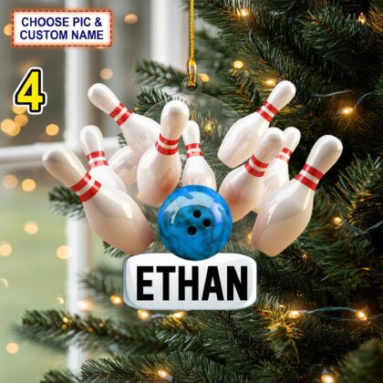 Custom Name Bowling Strike Personalized Ornament – Christmas Tree Hanging Decor - Image 4