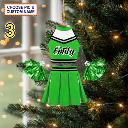 Custom Name Cheerleader Costume and Pom-pom Personalized Ornament - Image 3