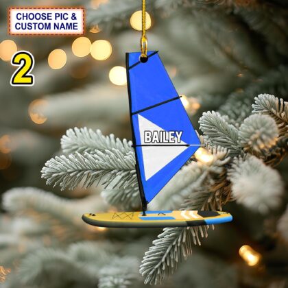 Custom Name Windsurf Board And Sail Personalized Ornament - Image 2