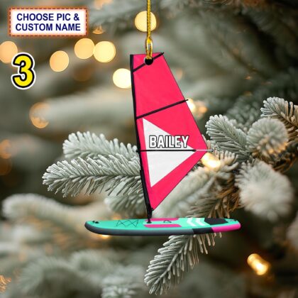 Custom Name Windsurf Board And Sail Personalized Ornament - Image 3