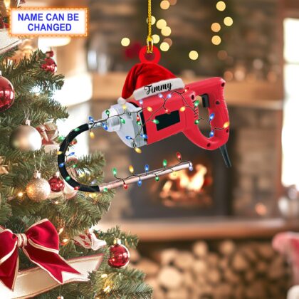 Custom Name Concrete Vibrator With Santa Hat and Christmas Lights Ornament