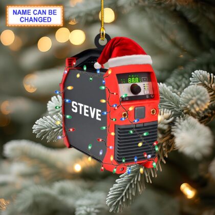 Custom Name TIG Welding Machine With Santa Hat and Christmas Lights Ornament