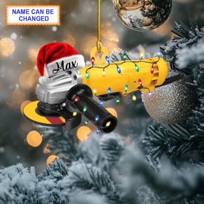 Custom Name Angle Grinder With Santa Hat and Christmas Lights Ornament