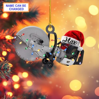 Custom Name Portable Concrete Saw With Santa Hat Christmas Lights Ornament