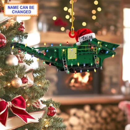 Custom Name Rock Crusher With Santa Hat and Christmas Lights Ornament