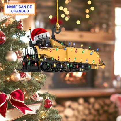 Custom Name Asphalt Paver With Santa Hat and Christmas Lights Ornament