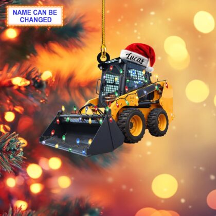 Custom Name Skid Steer Loader With Santa Hat Christmas Lights Ornament