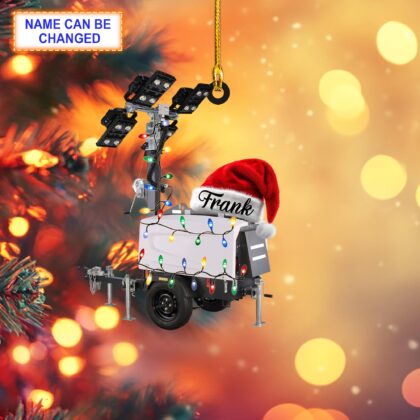 Custom Name Light Tower Truck With Santa Hat Christmas Lights Ornament