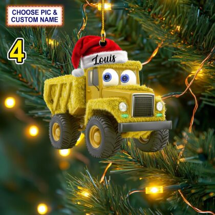 Custom Name Funny Dump Truck With Santa Hat Personalized Ornament