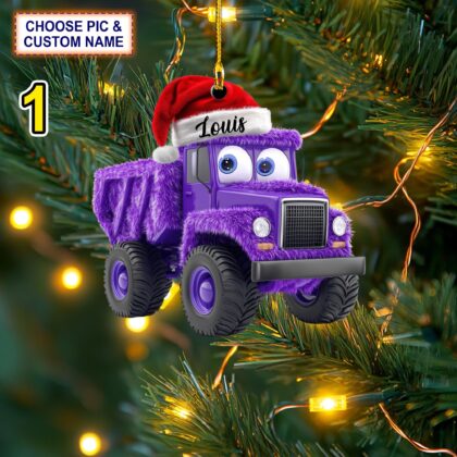 Custom Name Funny Dump Truck With Santa Hat Personalized Ornament - Image 2