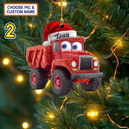 Custom Name Funny Dump Truck With Santa Hat Personalized Ornament - Image 3
