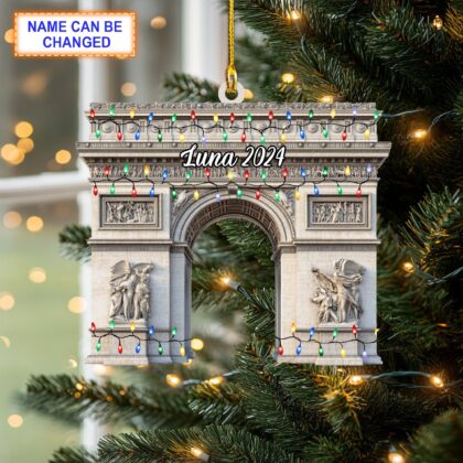 Custom Name Arc de Triomphe With Christmas Lights Personalized Ornament