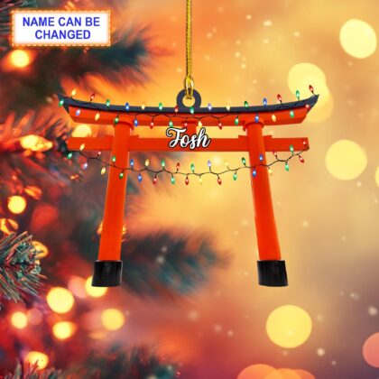 Custom Name Fushimi Inari Shrine Torii Gate With Christmas Lights Ornament