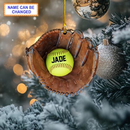 Custom Name Softball and Gloves Personalized Ornament – Christmas Tree Hanging Decor
