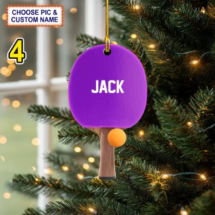Custom Name Ping Pong Paddle and Ball Personalized Ornament - Image 4