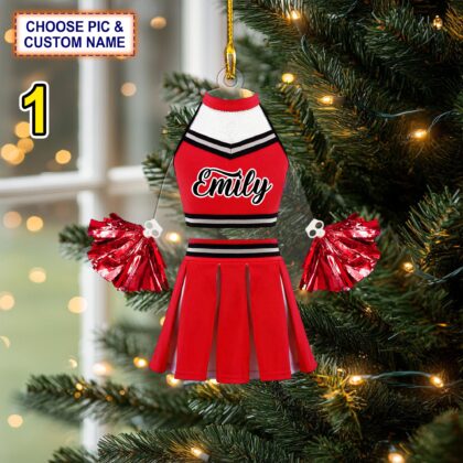 Custom Name Cheerleader Costume and Pom-pom Personalized Ornament