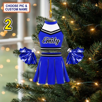 Alternative view of Custom Name Cheerleader Costume and Pom-pom Personalized Ornament