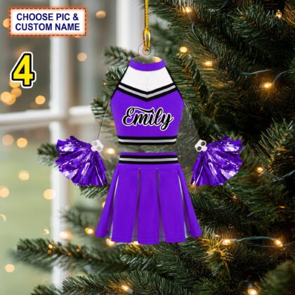 Custom Name Cheerleader Costume and Pom-pom Personalized Ornament - Image 4