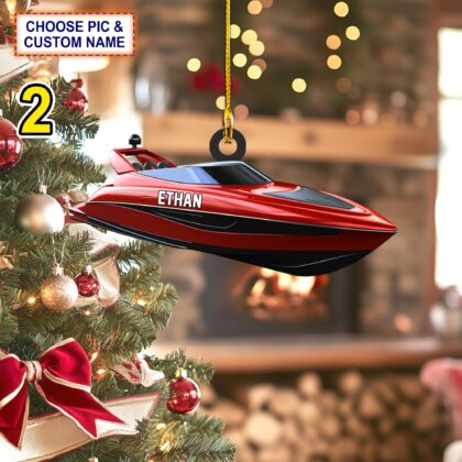 Custom Name Race Boat Speed Personalized Ornament – Christmas Tree Hanging Decor - Image 2