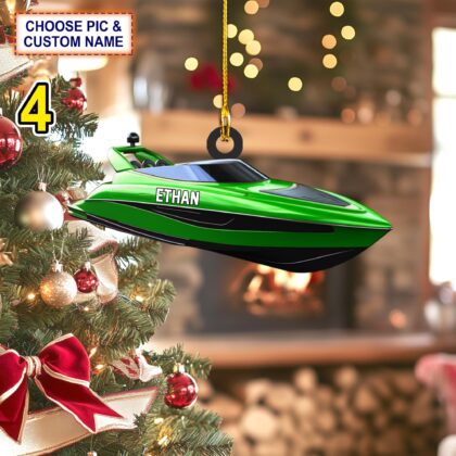Custom Name Race Boat Speed Personalized Ornament – Christmas Tree Hanging Decor - Image 4