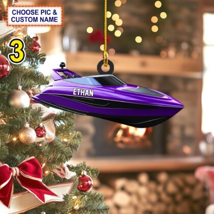 Custom Name Race Boat Speed Personalized Ornament – Christmas Tree Hanging Decor - Image 3