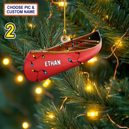 Alternative view of Custom Name Canoe Xmas Personalized Ornament – Christmas Tree Hanging Decor