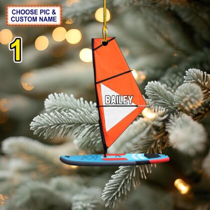 Custom Name Windsurf Board And Sail Personalized Ornament