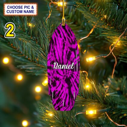 Alternative view of Custom Name Wakesurf Board Tie Dye Personalized Ornament