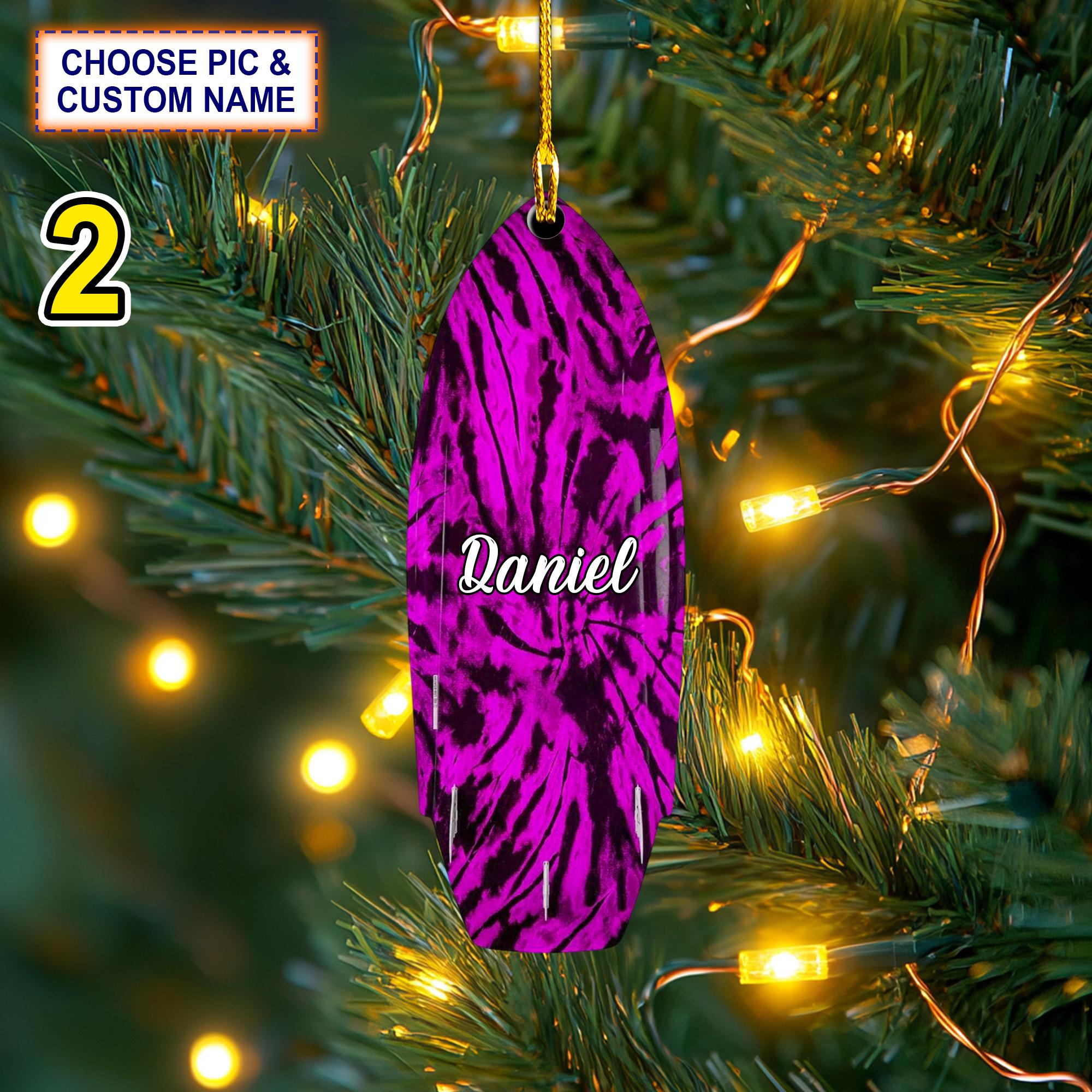 Custom Name Wakesurf Board Tie Dye Personalized Ornament - Image 2