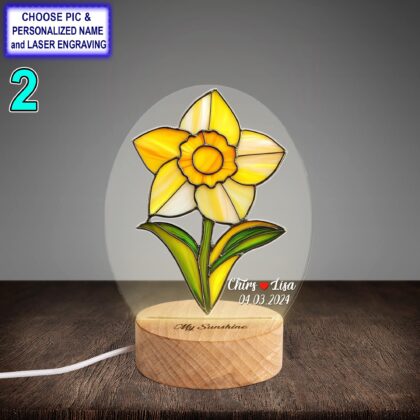 Alternative view of Personalized Daffodil Acrylic Night Light with Name Engraving