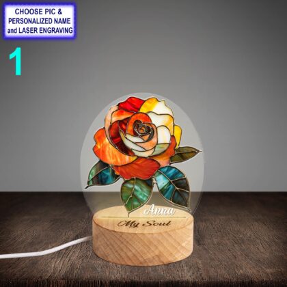 Personalized Beautiful Rose Acrylic Night Light with Name Engraving