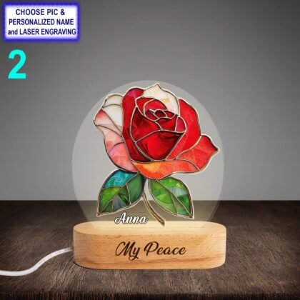 Alternative view of Personalized Beautiful Rose Acrylic Night Light with Name Engraving